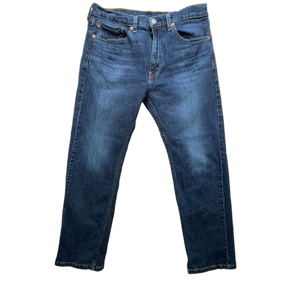 Levi's 505 Mens Straight Leg Jeans Size 34Wx30L Blue Denim Dark Wash Pockets - Picture 1 of 13